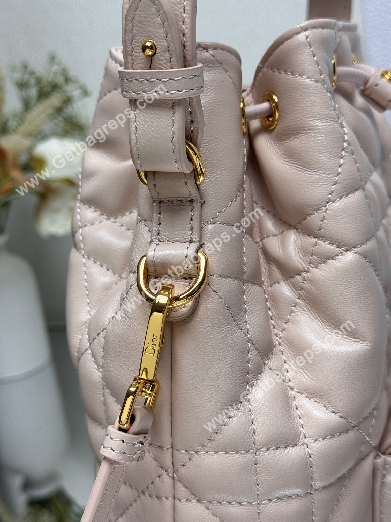 Large Dior Caro Bucket Bag Pink