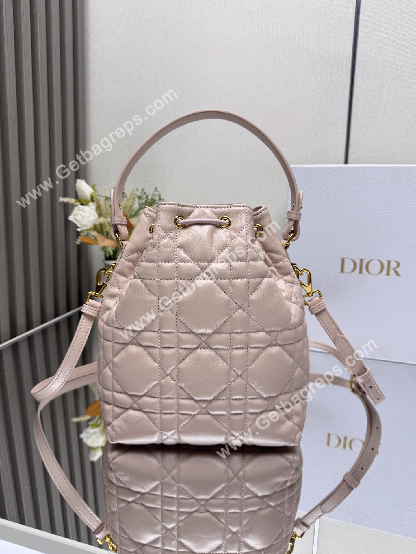 Large Dior Caro Bucket Bag Pink