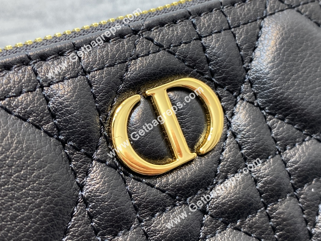 Large Dior Caro Daily Pouch Cloud Powder Black Supple Cannage Calfskin