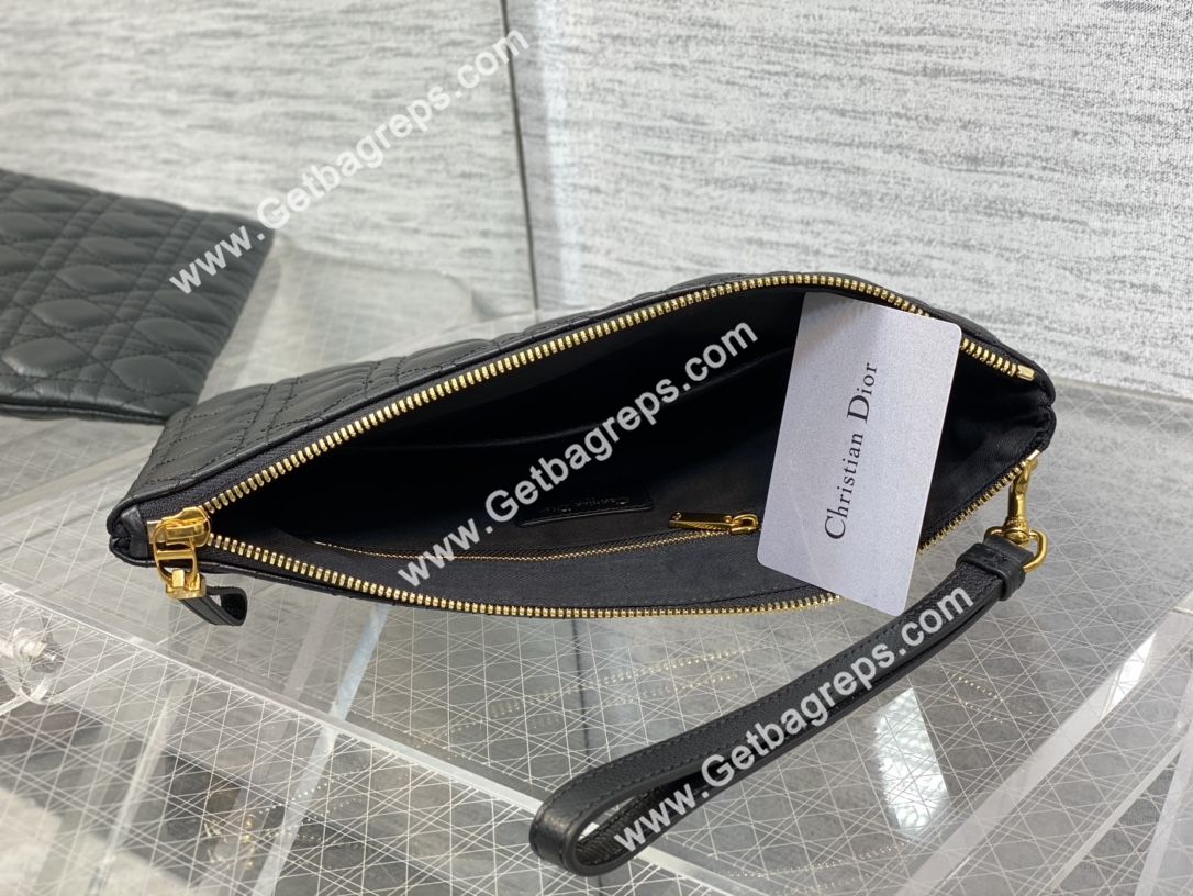 Large Dior Caro Daily Pouch Cloud Powder Black Supple Cannage Calfskin