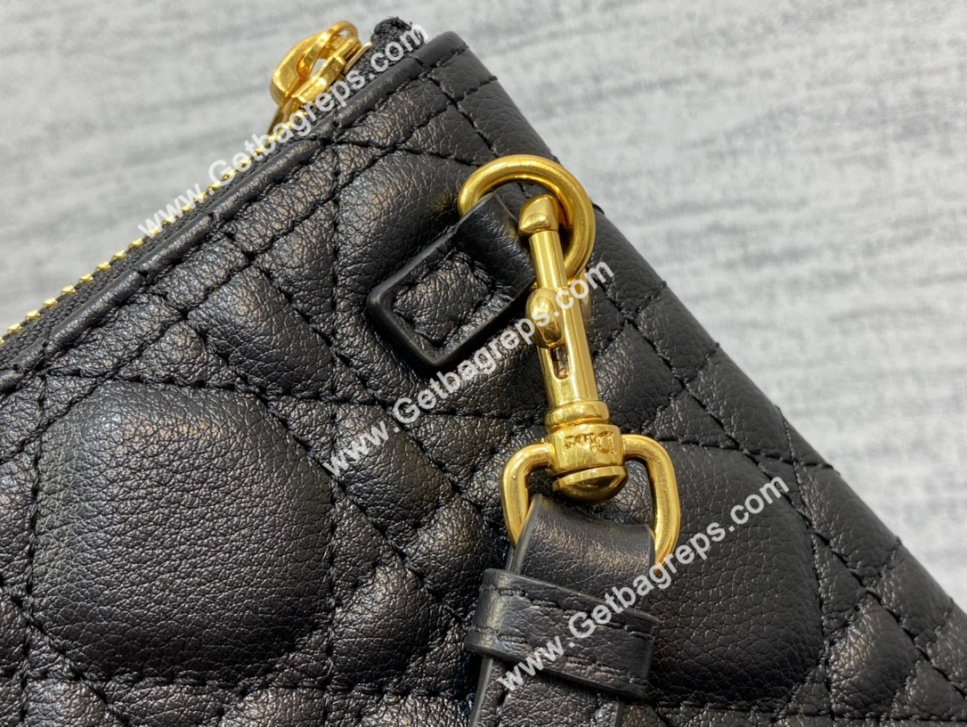 Large Dior Caro Daily Pouch Cloud Powder Black Supple Cannage Calfskin