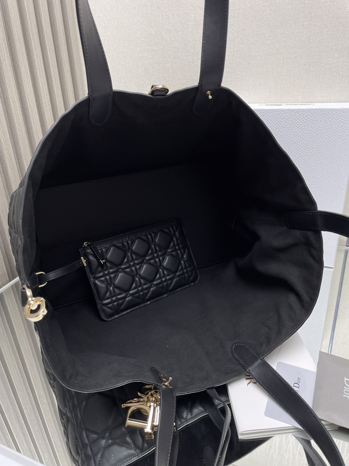 Large Dior Toujours Bag Black Macrocannage Calfskin