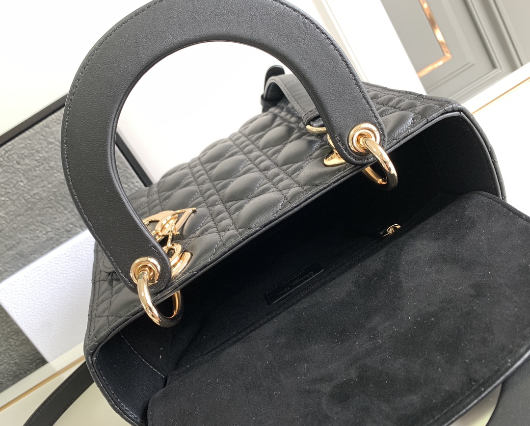 Large Lady Dior Bag Lambskin Black With Gold Hardware 24cm