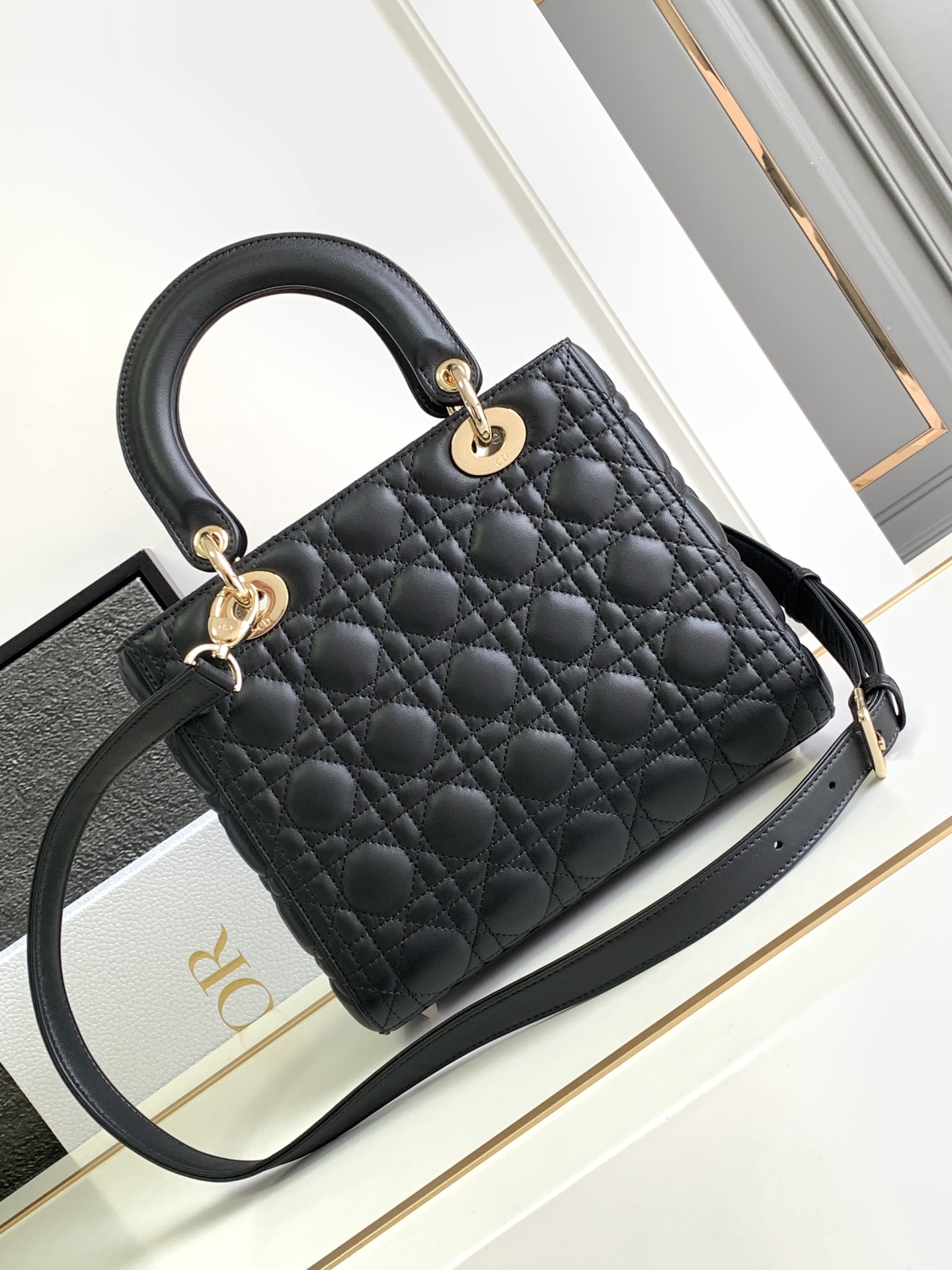 Large Lady Dior Bag Lambskin Black With Gold Hardware 24cm