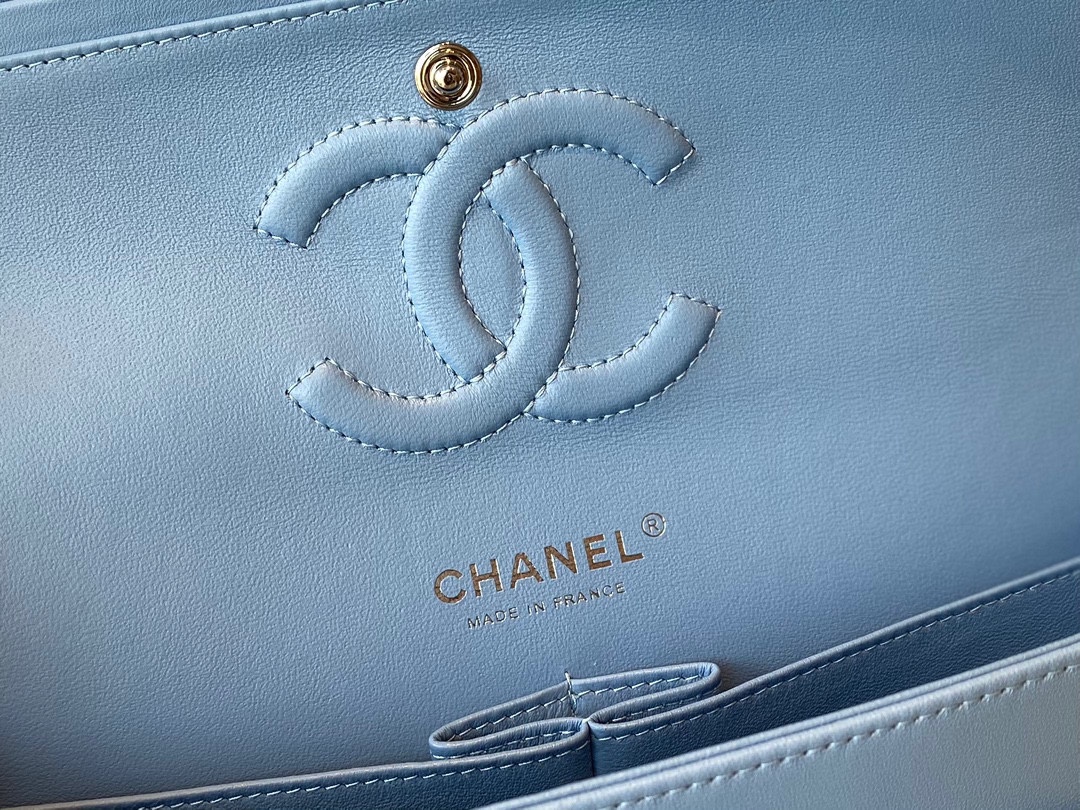 Limited Edition Chanel Classic Flap 17CM 20Cm 25CM Sheepskin Shoulder Bag High End Blue With Sliver