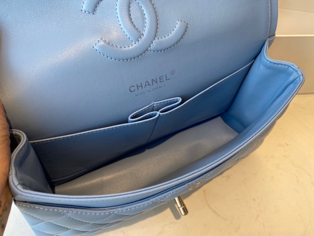 Limited Edition Chanel Classic Flap 17CM 20Cm 25CM Sheepskin Shoulder Bag High End Blue With Sliver