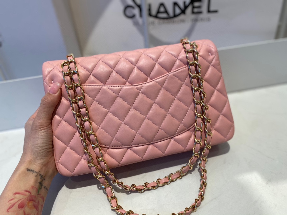 Limited Edition Chanel Classic Flap 17CM 20Cm 25CM Sheepskin Shoulder Bag High End Pink With Gold