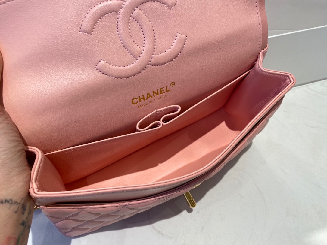 Limited Edition Chanel Classic Flap 17CM 20Cm 25CM Sheepskin Shoulder Bag High End Pink With Gold