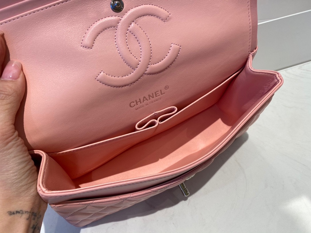 Limited Edition Chanel Classic Flap 17CM 20Cm 25CM Sheepskin Shoulder Bag High End Pink With Sliver