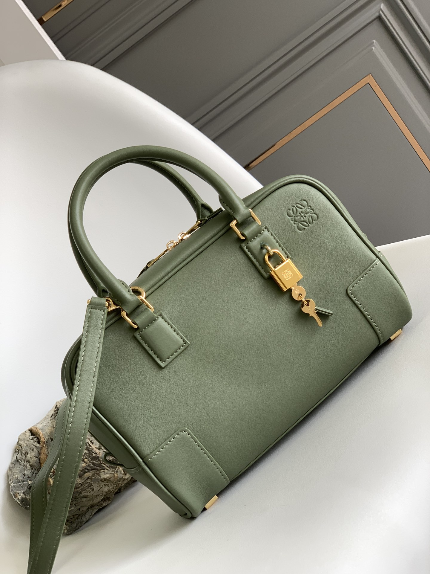 Loewe Amazona 19 Square Bag in Nappa Calfskin Green