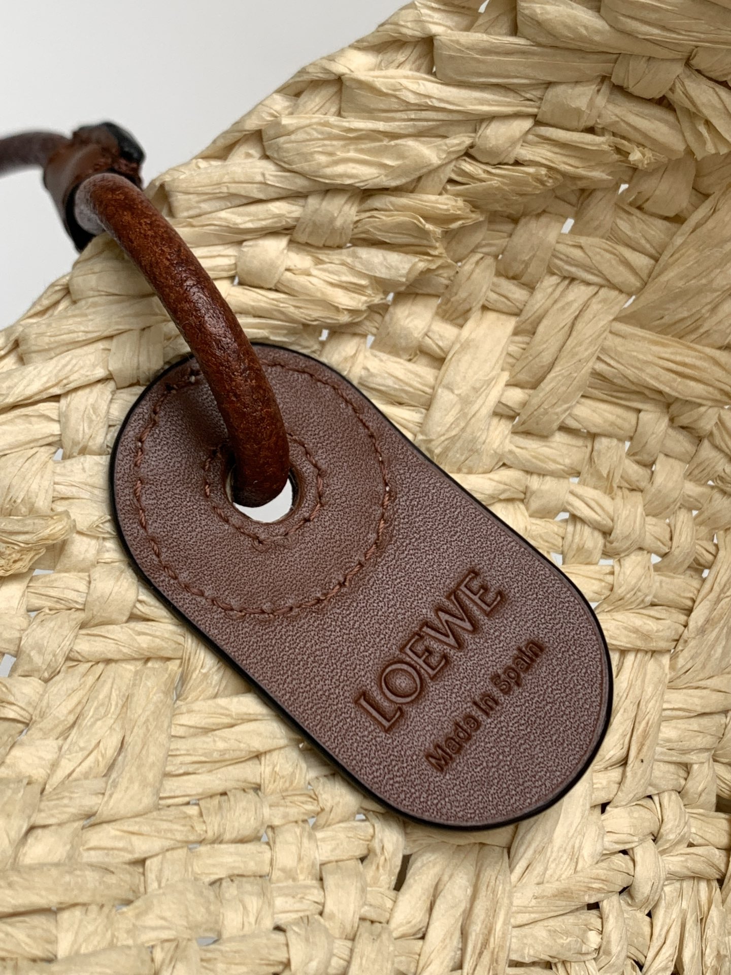 Loewe Large Anagram Basket Bag in Iraca Palm and Calfskin Natural Tan