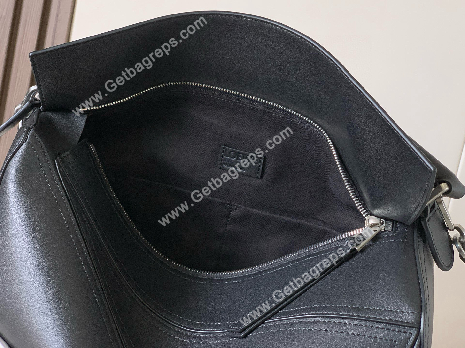 Loewe Large Puzzle Biker Bag in Shiny Calfskin Black