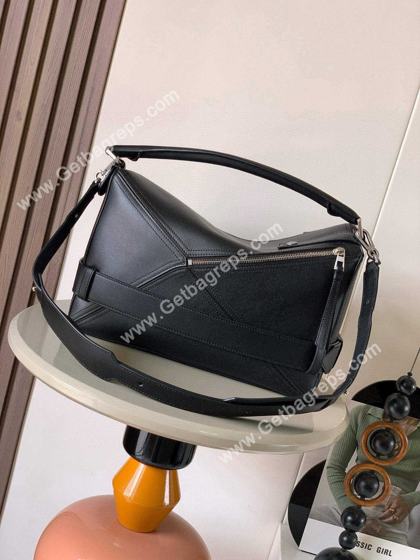 Loewe Large Puzzle Biker Bag in Shiny Calfskin Black