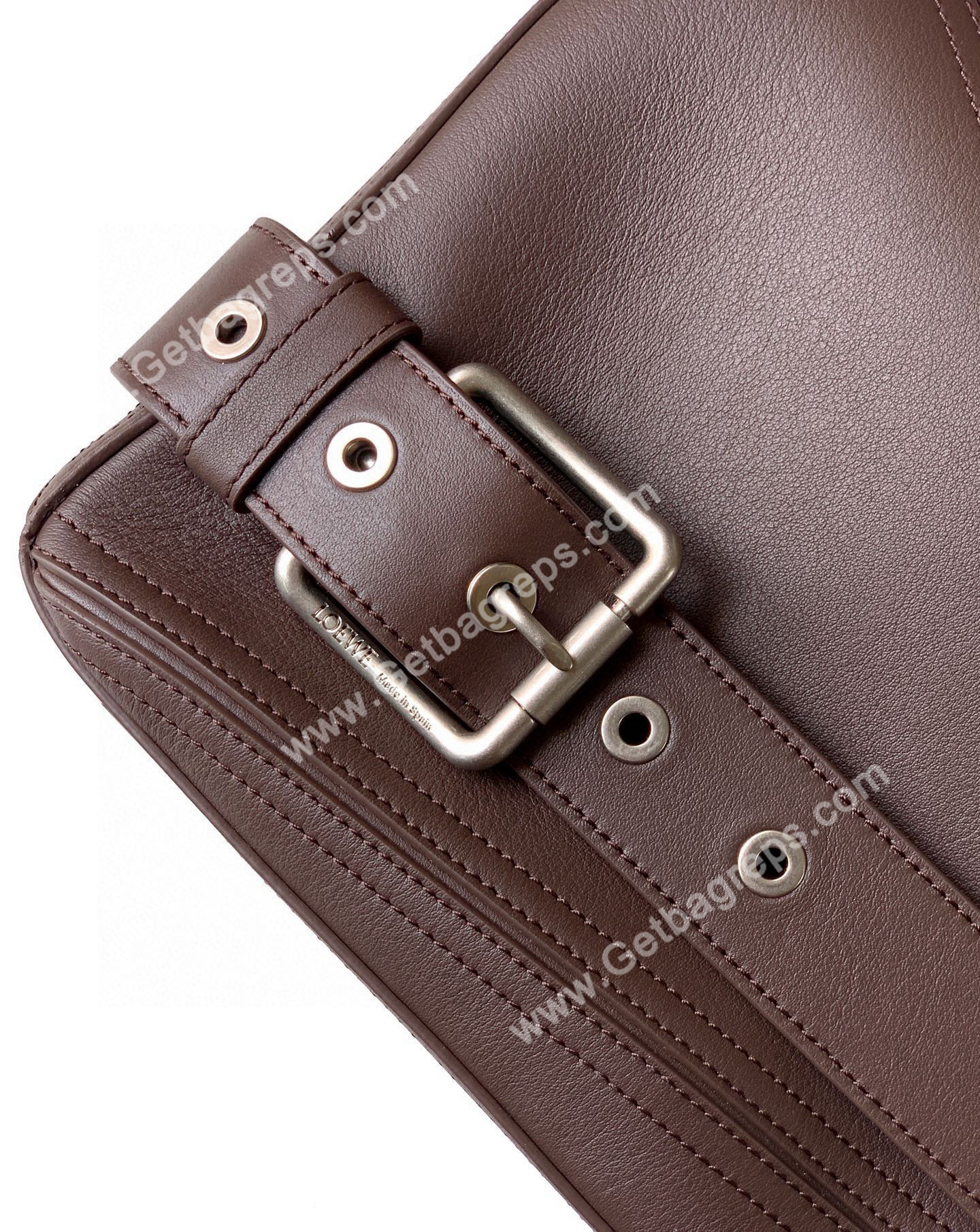 Loewe Large Puzzle Biker Bag in Shiny Calfskin Dark Chestnut