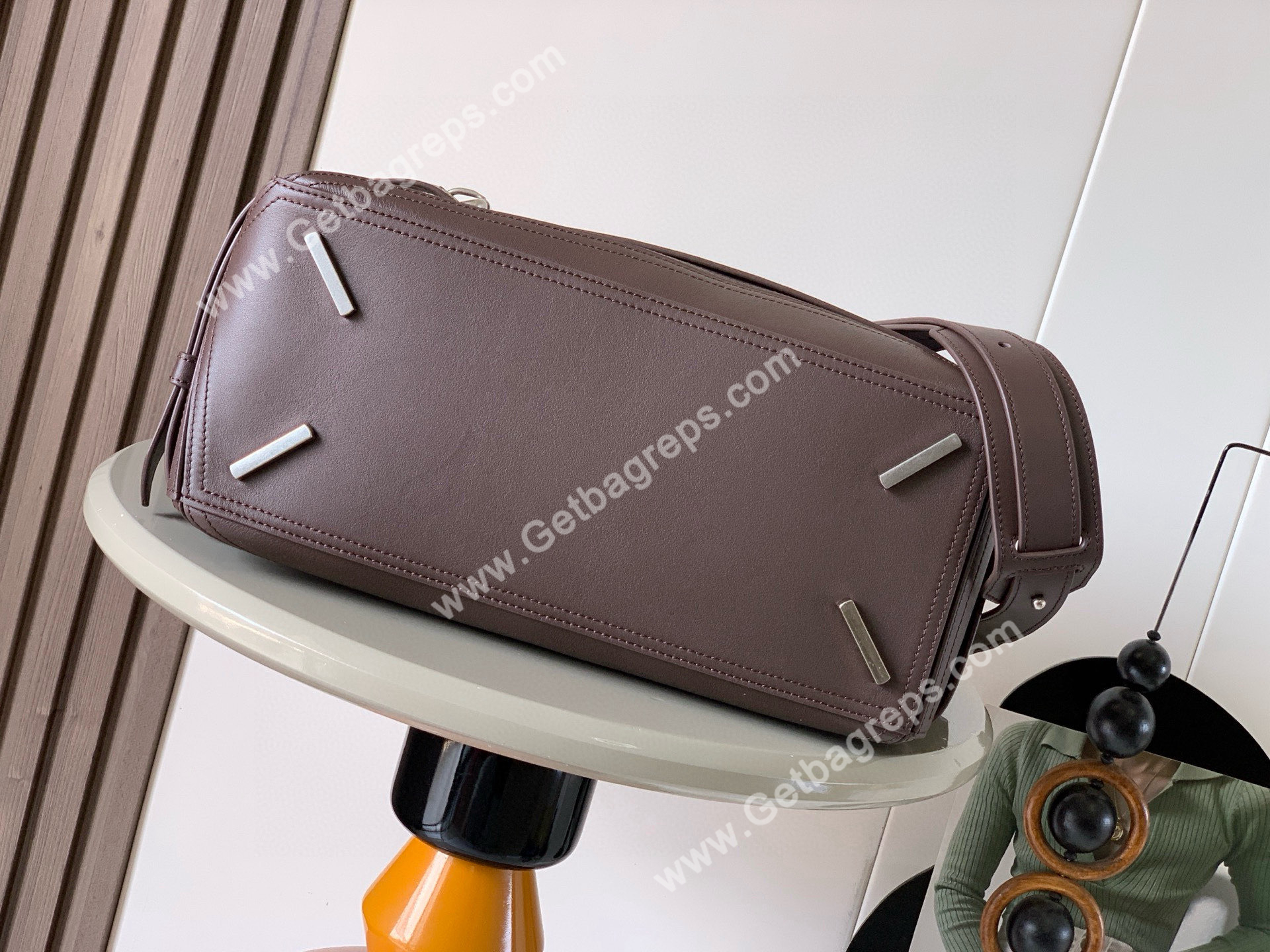 Loewe Large Puzzle Biker Bag in Shiny Calfskin Dark Chestnut