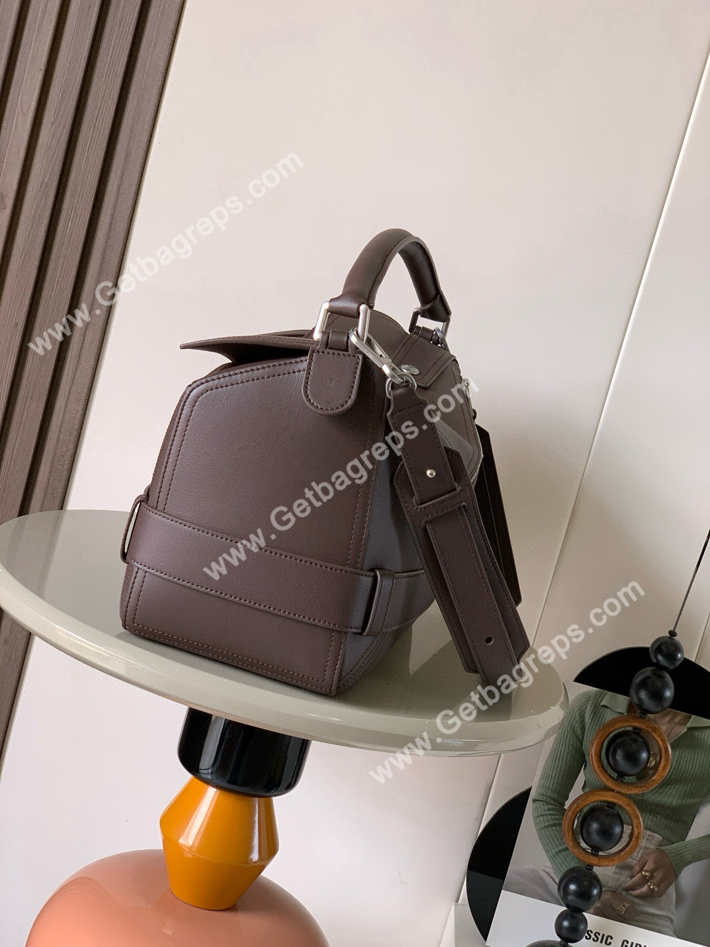 Loewe Large Puzzle Biker Bag in Shiny Calfskin Dark Chestnut
