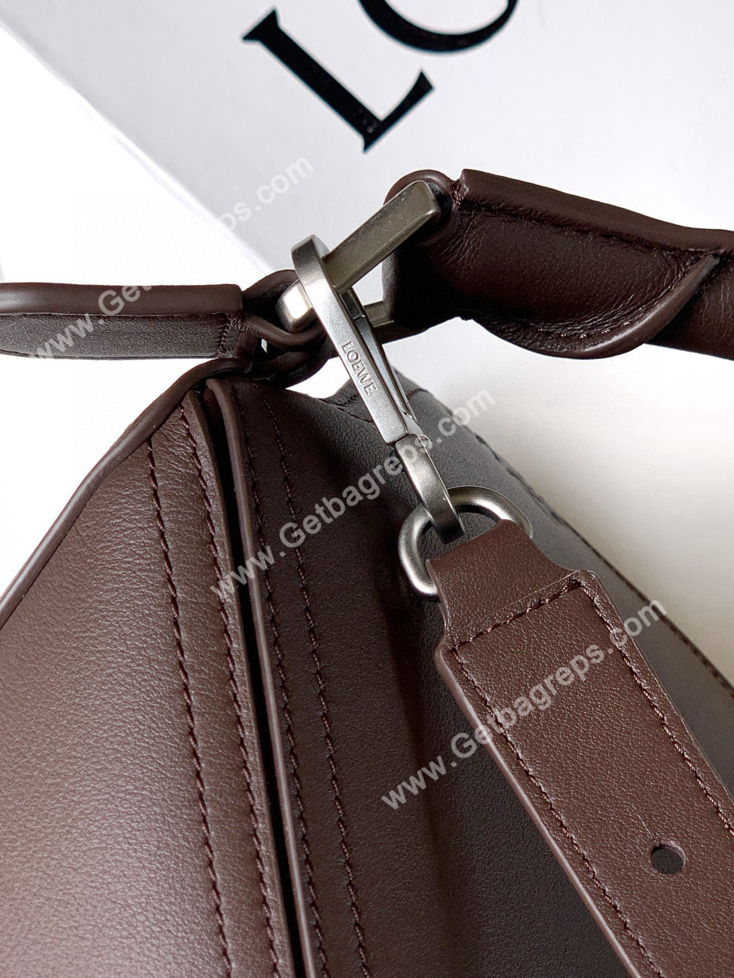 Loewe Large Puzzle Biker Bag in Shiny Calfskin Dark Chestnut