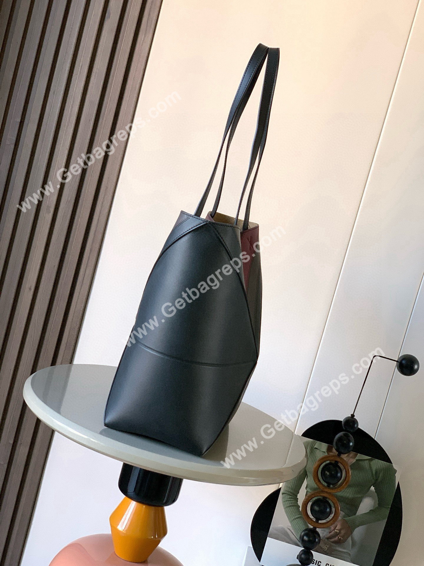 Loewe Medium Puzzle Fold Tote in Shiny Calfskin Black