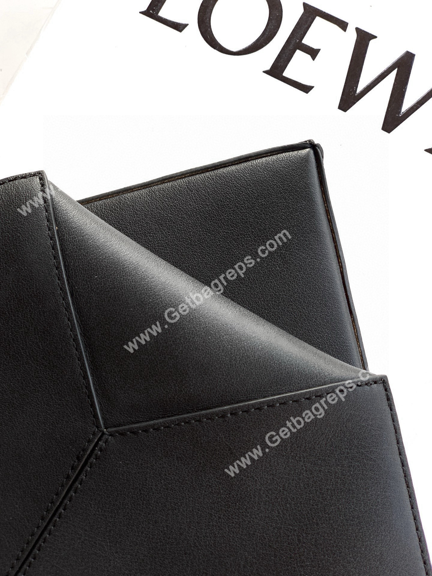 Loewe Medium Puzzle Fold Tote in Shiny Calfskin Black