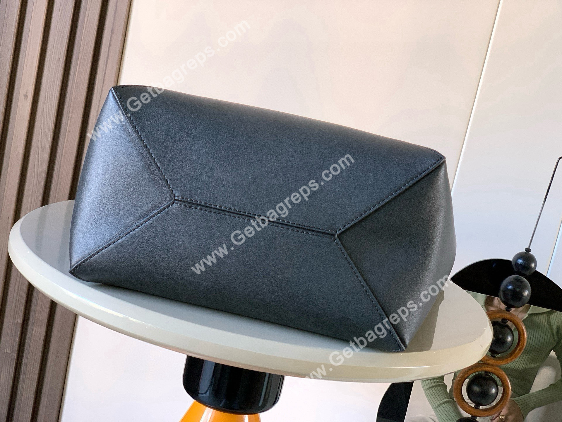 Loewe Medium Puzzle Fold Tote in Shiny Calfskin Black