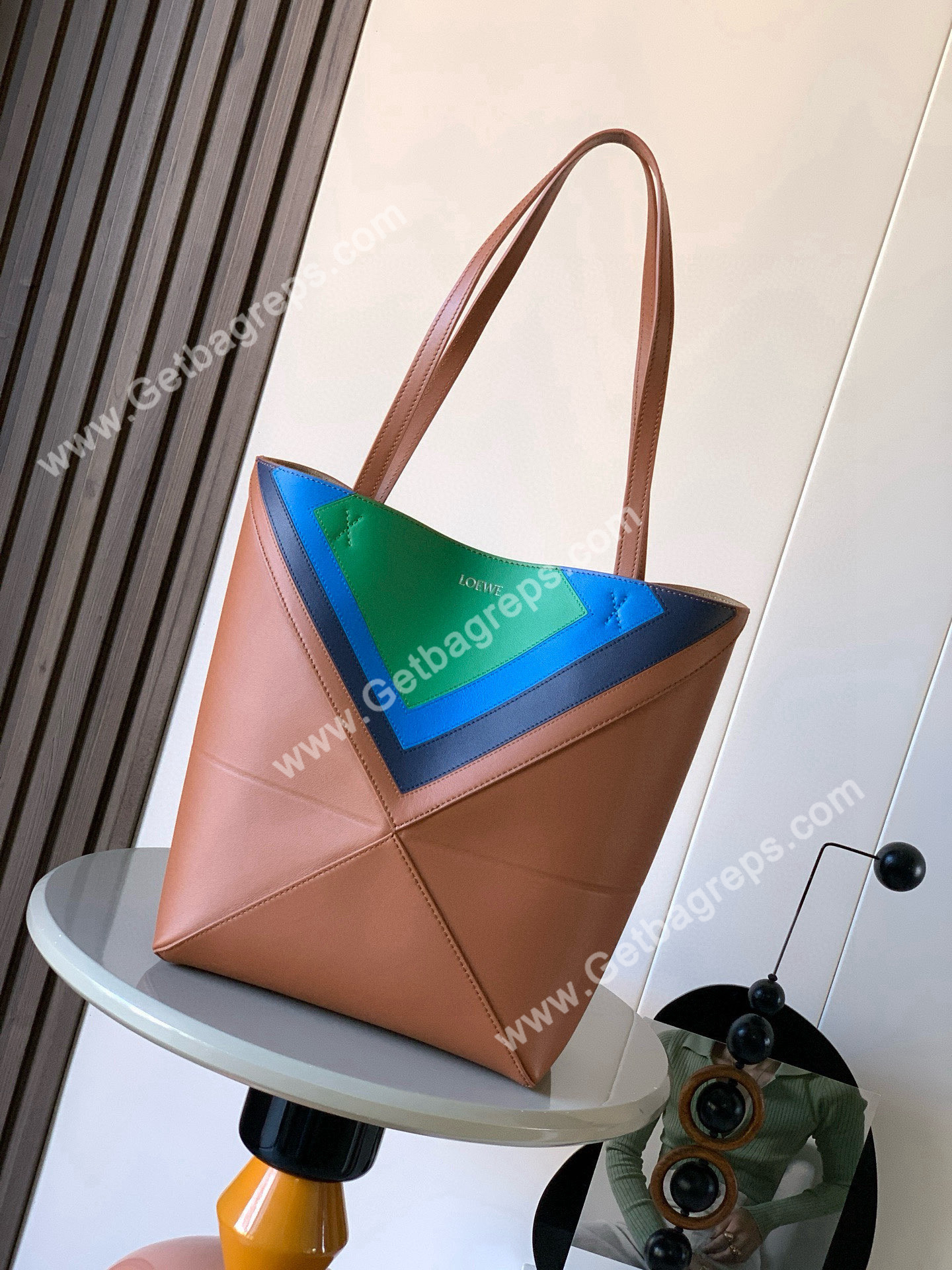 Loewe Medium Puzzle Fold Tote in Shiny Calfskin Brown