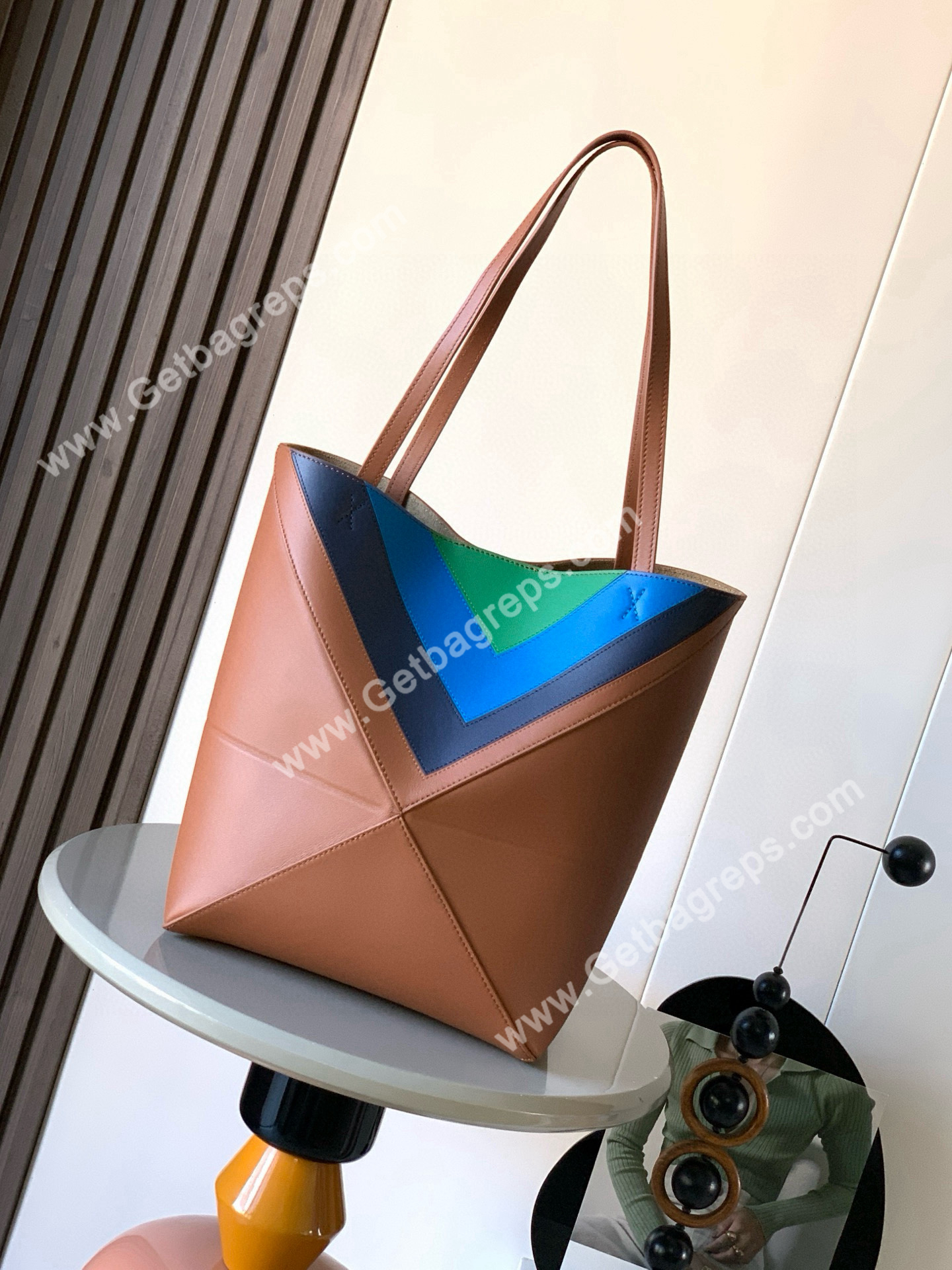 Loewe Medium Puzzle Fold Tote in Shiny Calfskin Brown