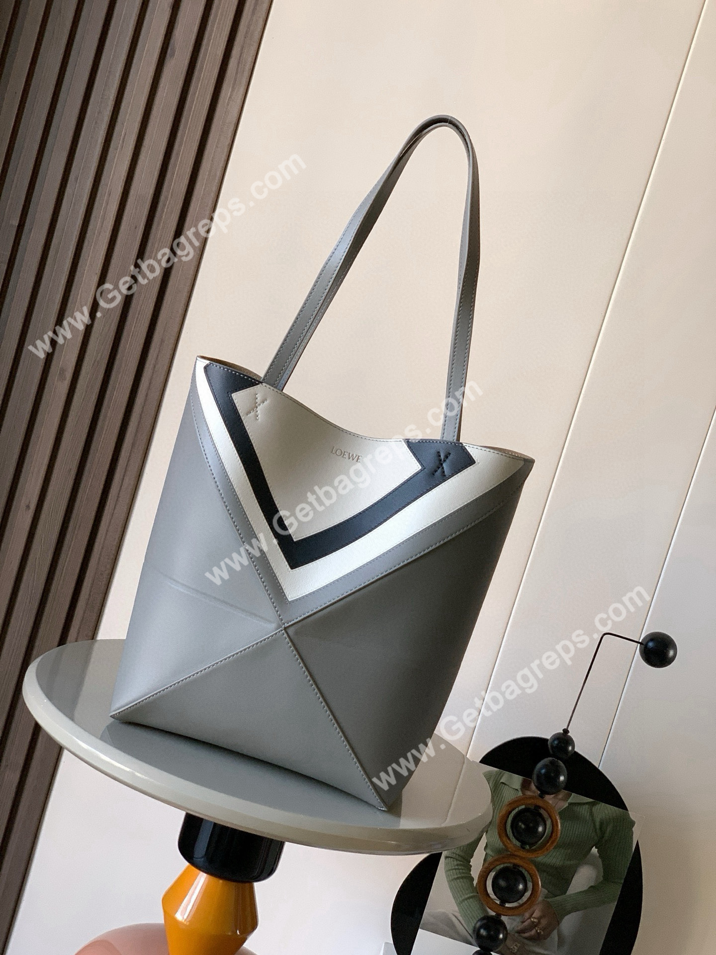 Loewe Medium Puzzle Fold Tote in Shiny Calfskin Gray