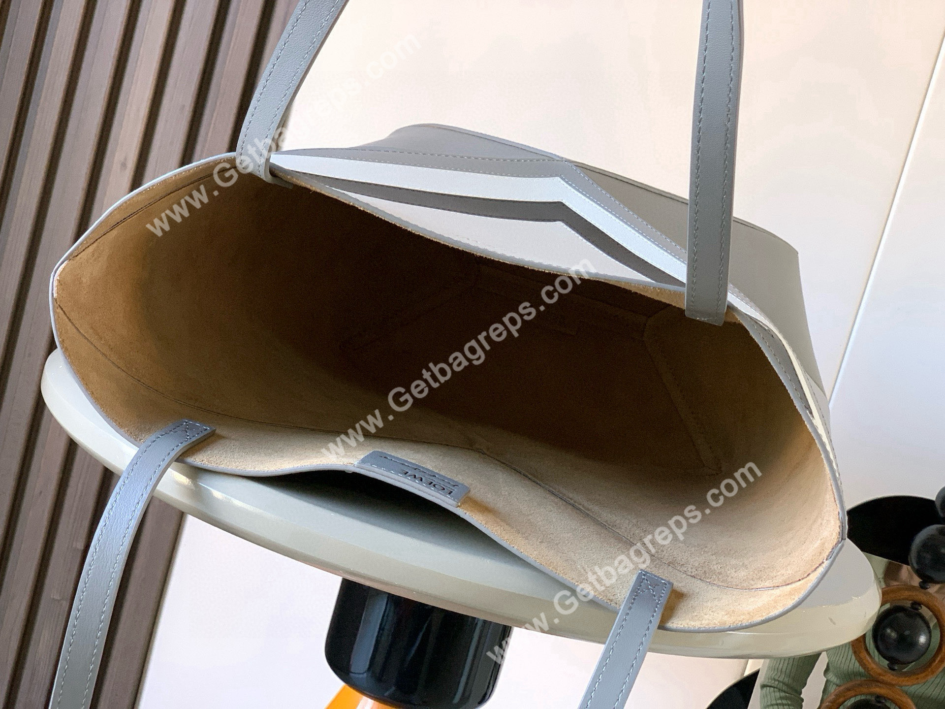 Loewe Medium Puzzle Fold Tote in Shiny Calfskin Gray