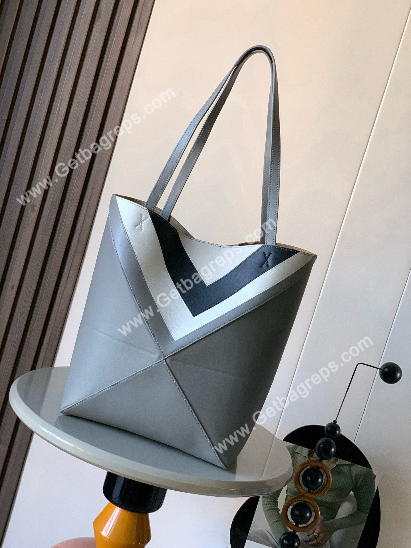 Loewe Medium Puzzle Fold Tote in Shiny Calfskin Gray