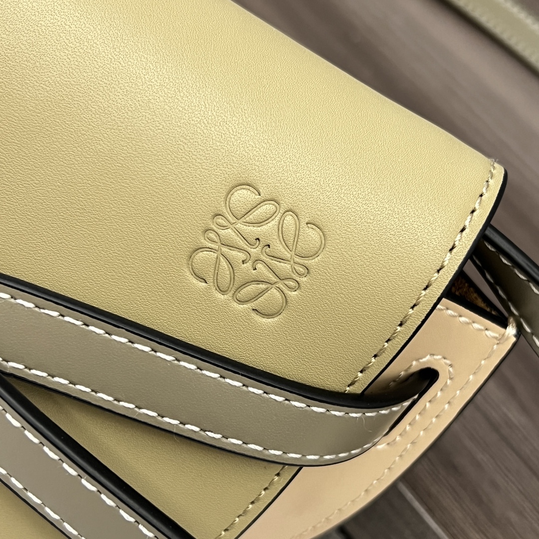 Loewe Mini Gate Dual Bag in Soft Calfskin and Jacquard Clay Green and Dusty Beige