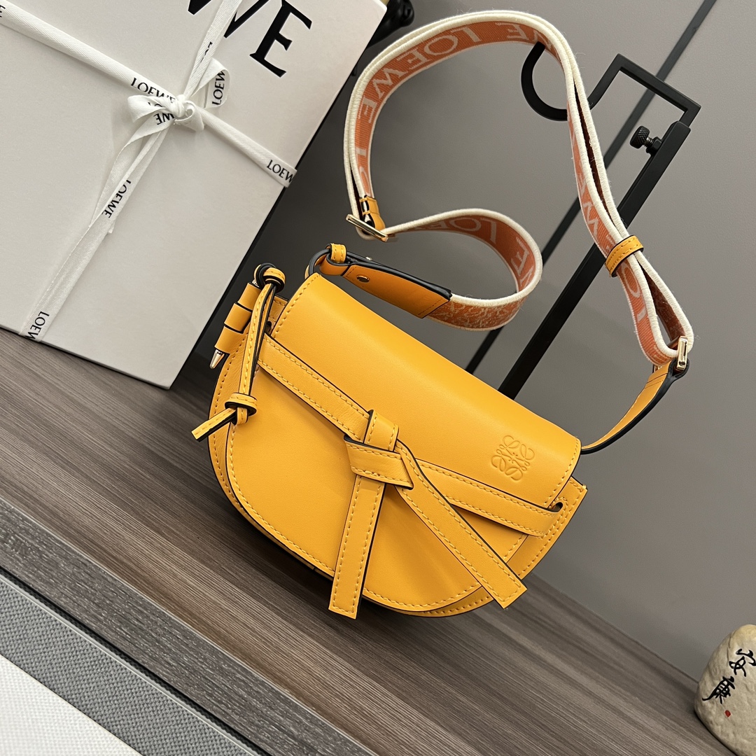 Loewe Mini Gate Dual Bag in Soft Calfskin and Jacquard Yellow