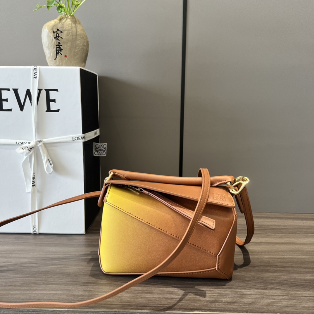 Loewe Mini Puzzle Edge Bag in Degrade Nappa Calfskin Tan Lemon