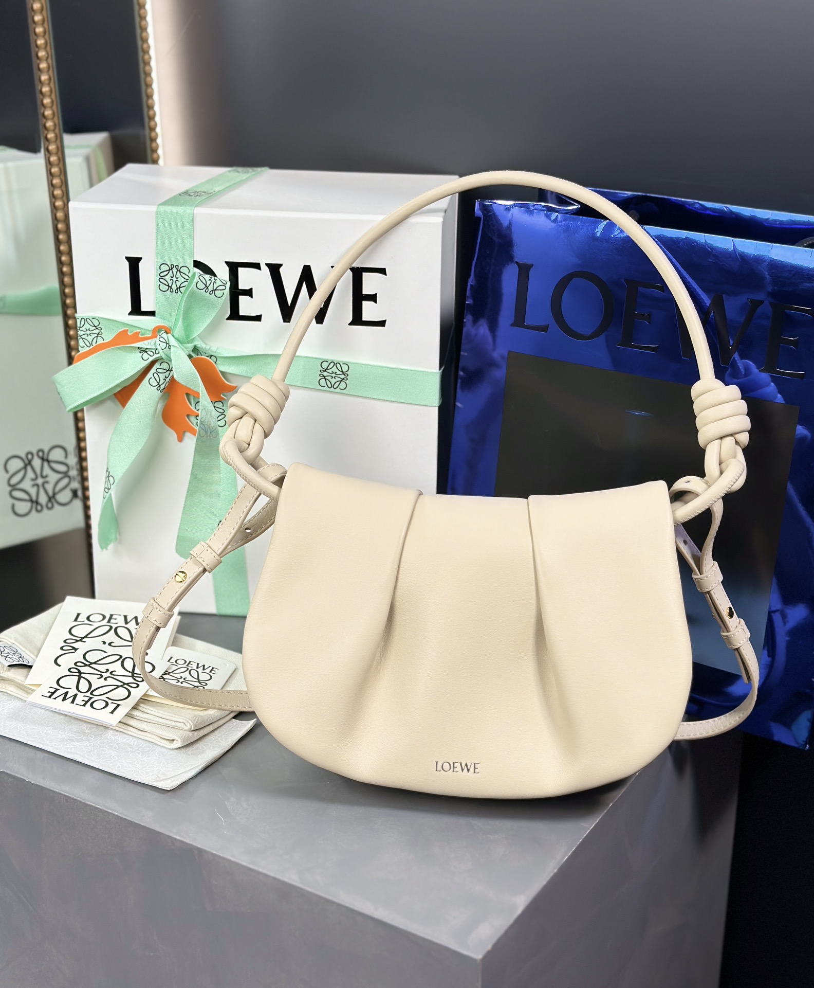 Loewe Paseo Satchel in Shiny Nappa Calfskin Angora