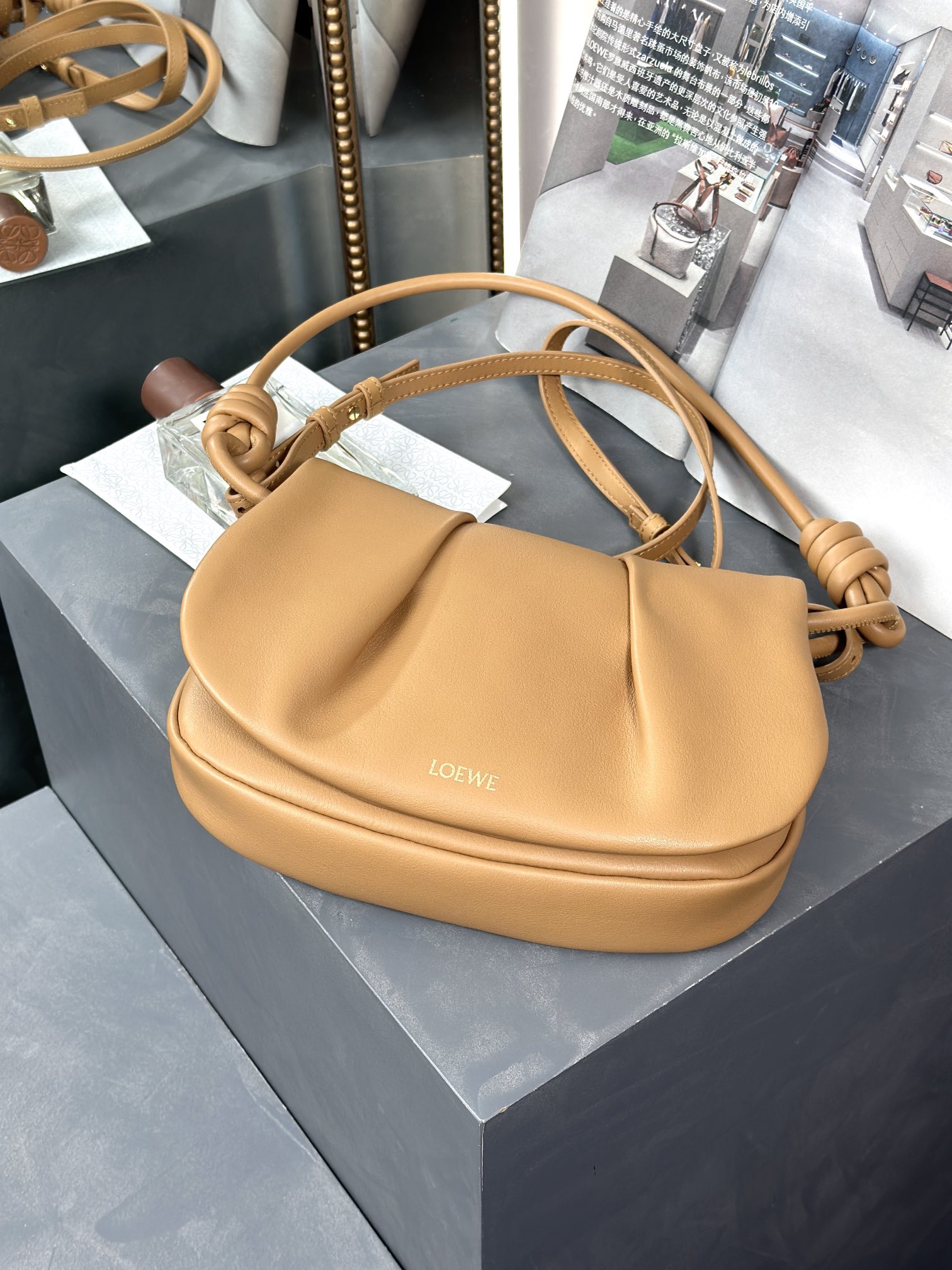 Loewe Paseo Satchel in Shiny Nappa Calfskin Warm Desert