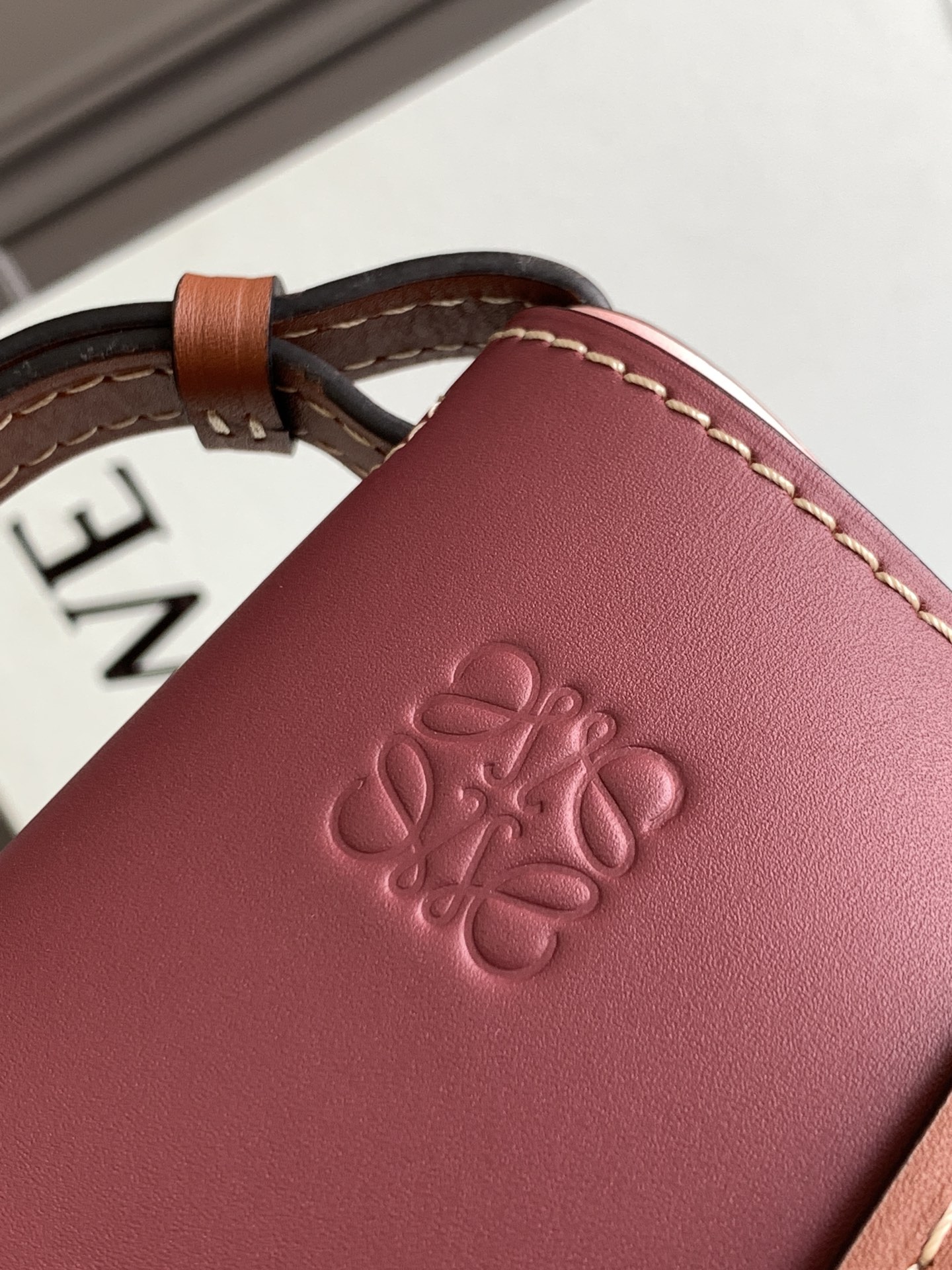 Loewe Small Gate Bag in Soft Calfskin Dark Red with Pink