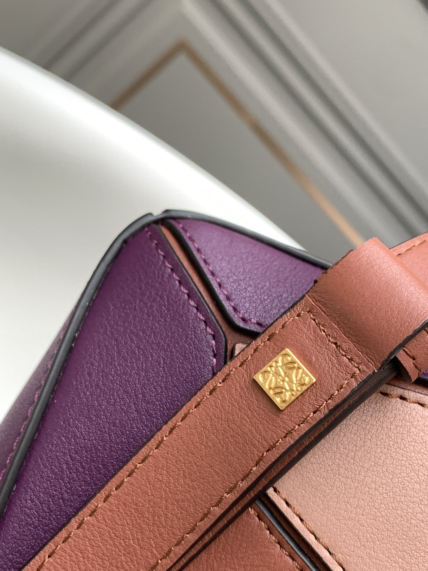 Loewe Small Puzzle Bag in Classic Calfskin Dark Purple Dark Rust