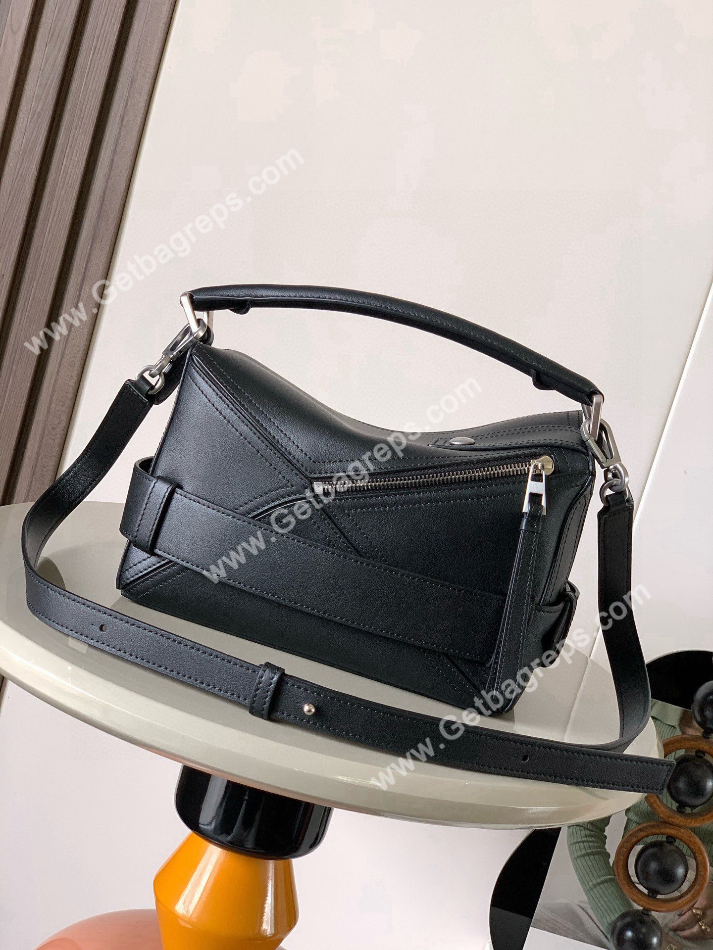 Loewe Small Puzzle Biker Bag in Shiny Calfskin Black