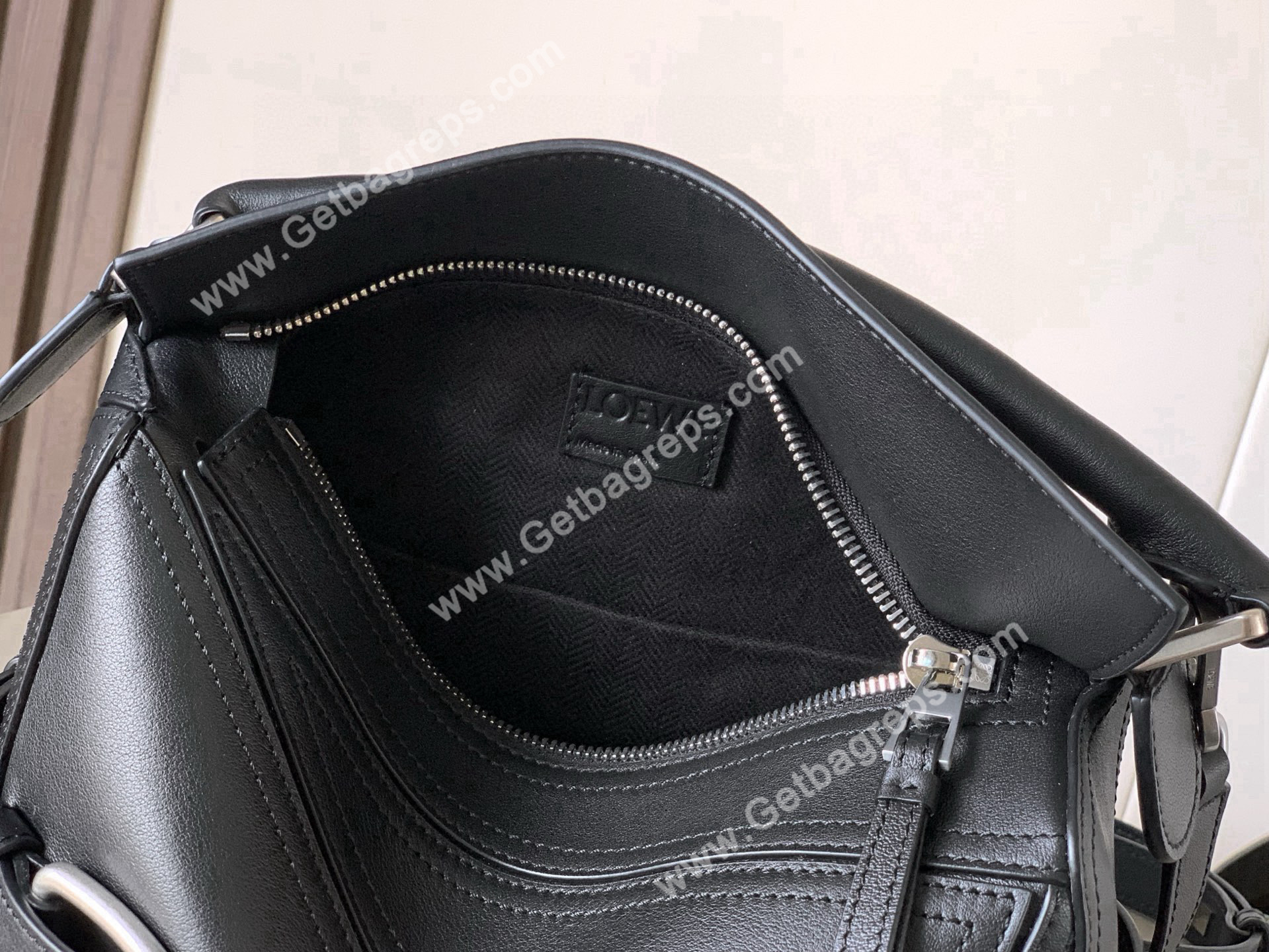 Loewe Small Puzzle Biker Bag in Shiny Calfskin Black