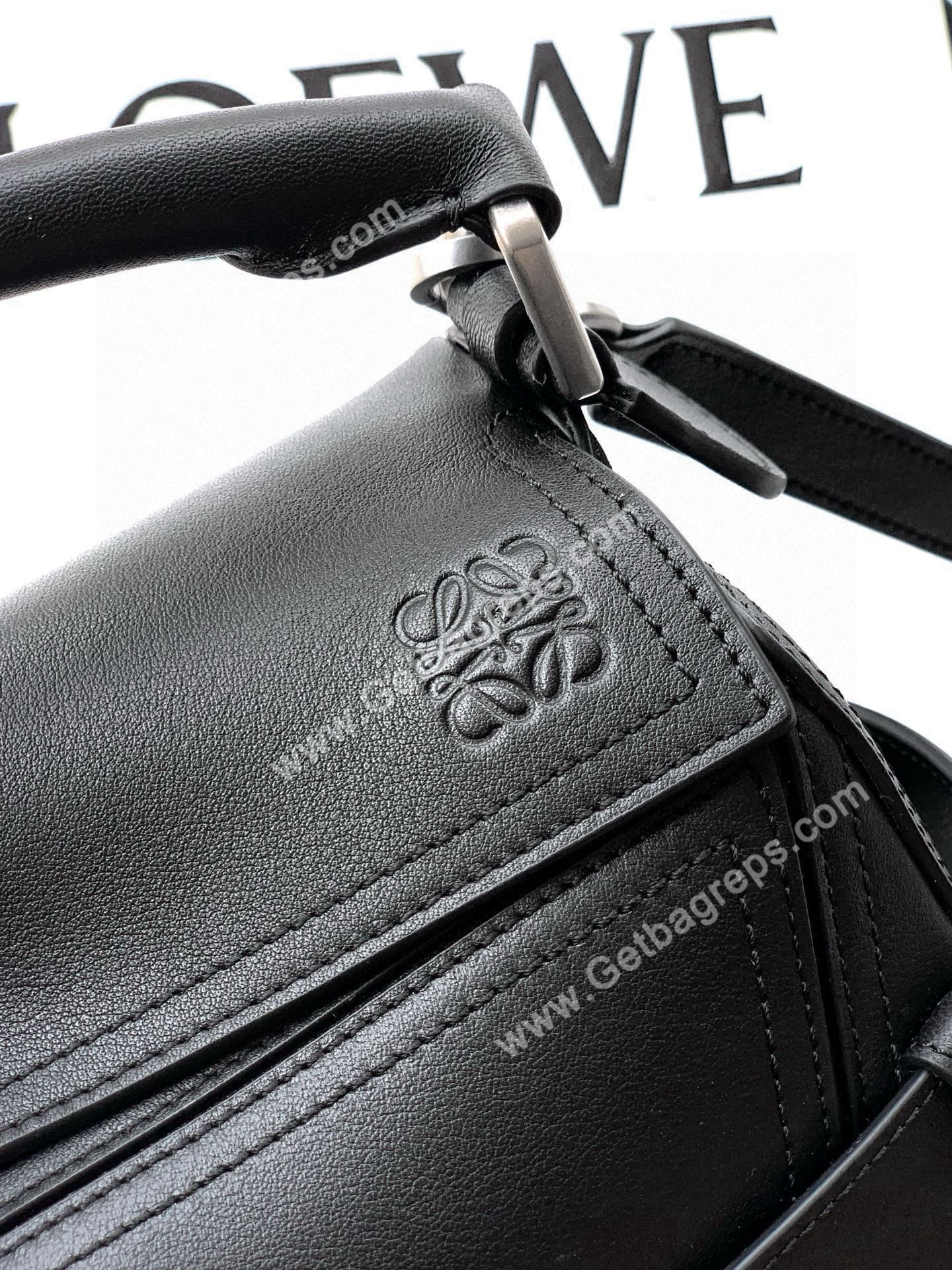 Loewe Small Puzzle Biker Bag in Shiny Calfskin Black