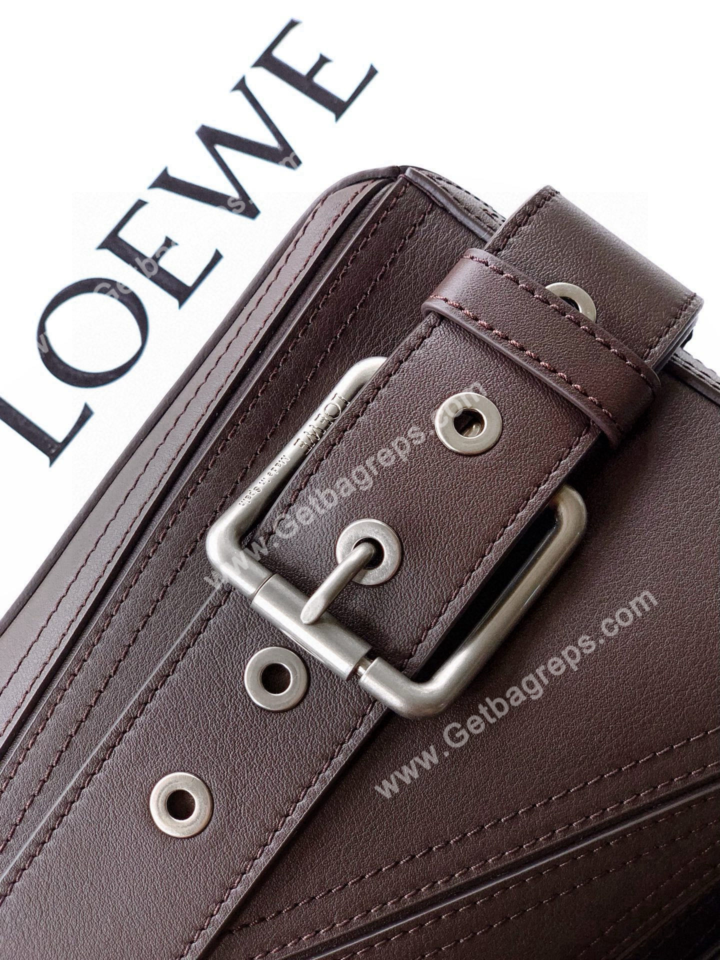 Loewe Small Puzzle Biker Bag in Shiny Calfskin Dark Chestnut