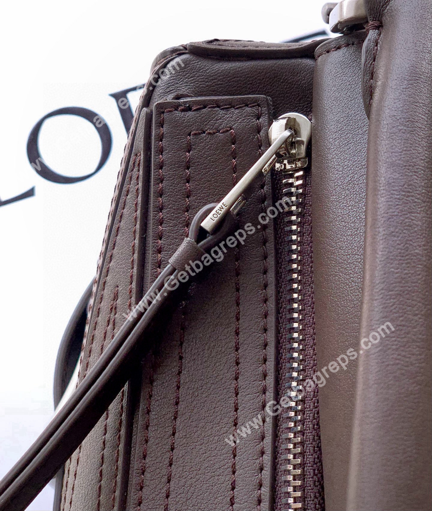 Loewe Small Puzzle Biker Bag in Shiny Calfskin Dark Chestnut