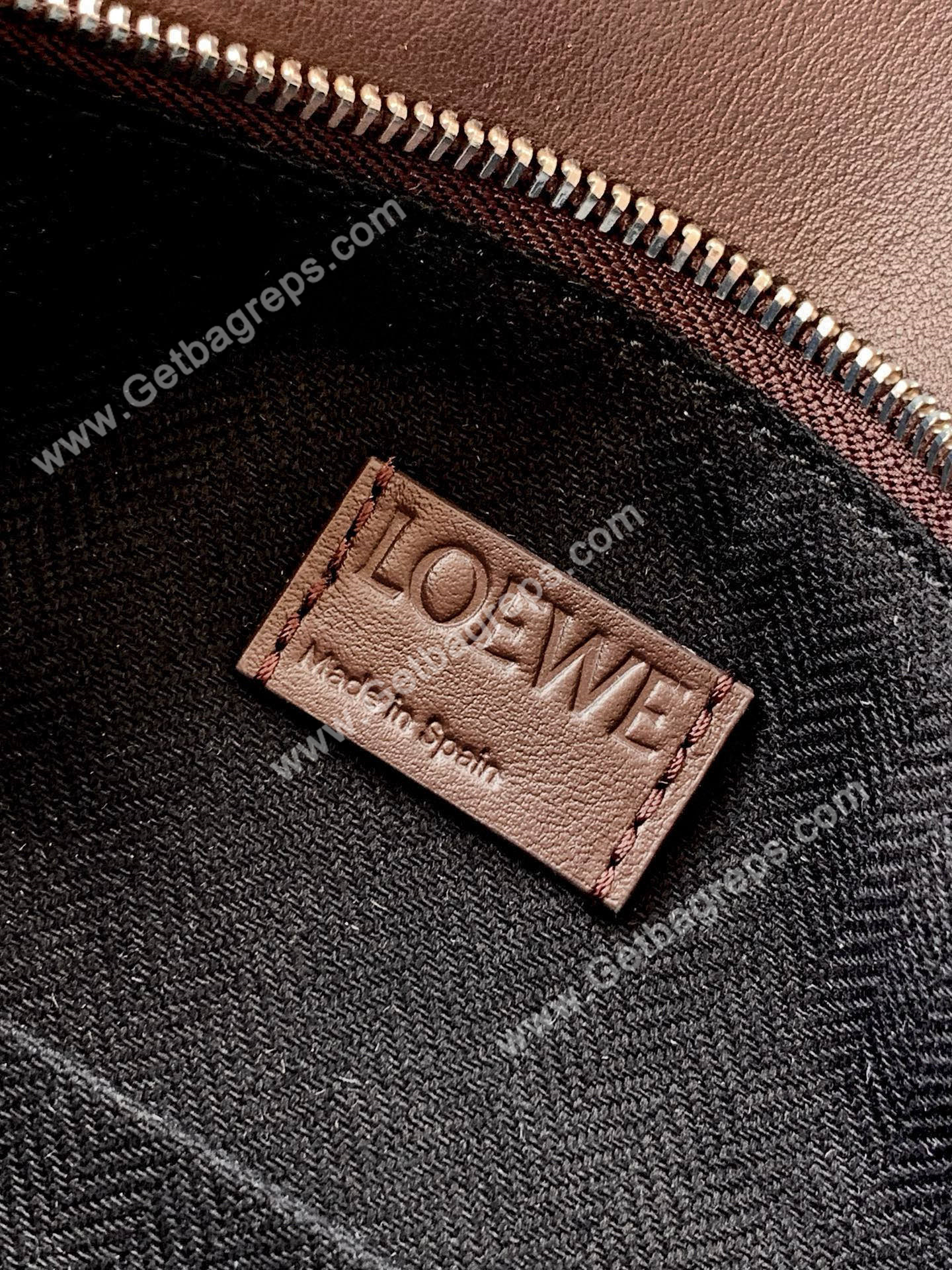 Loewe Small Puzzle Biker Bag in Shiny Calfskin Dark Chestnut