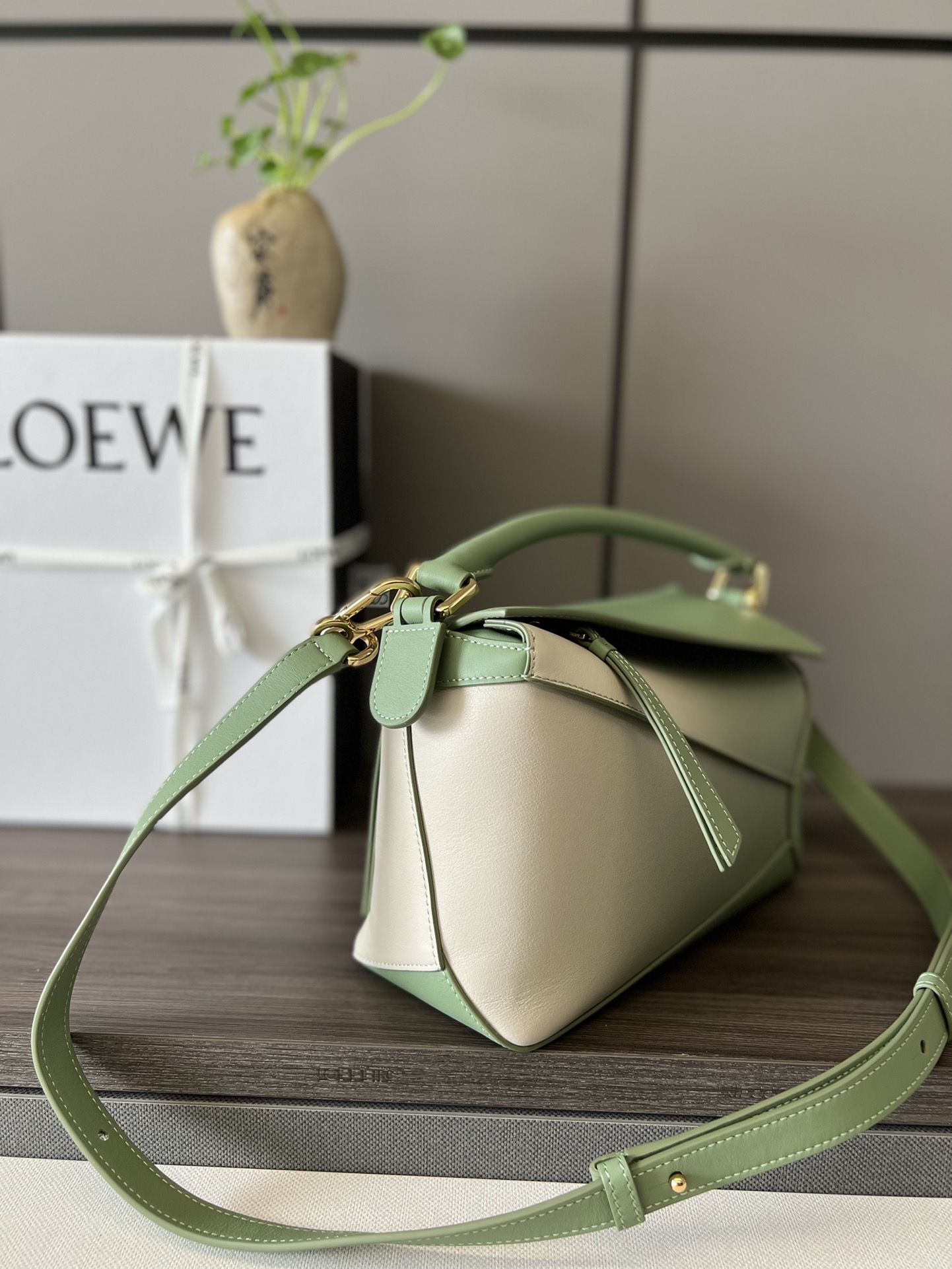 Loewe Small Puzzle Edge Bag in Degrade Nappa Calfskin Rosemary Light Oat