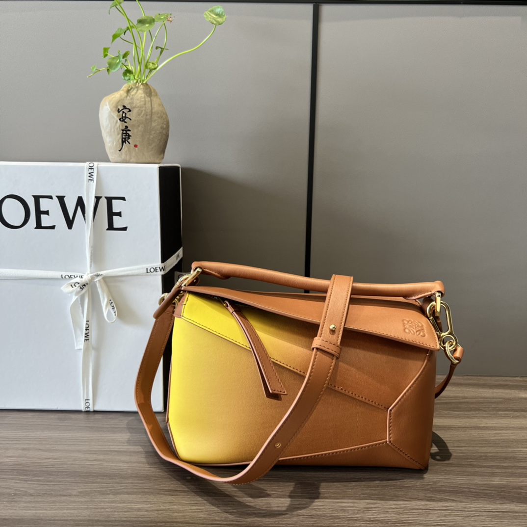 Loewe Small Puzzle Edge Bag in Degrade Nappa Calfskin Tan Lemon