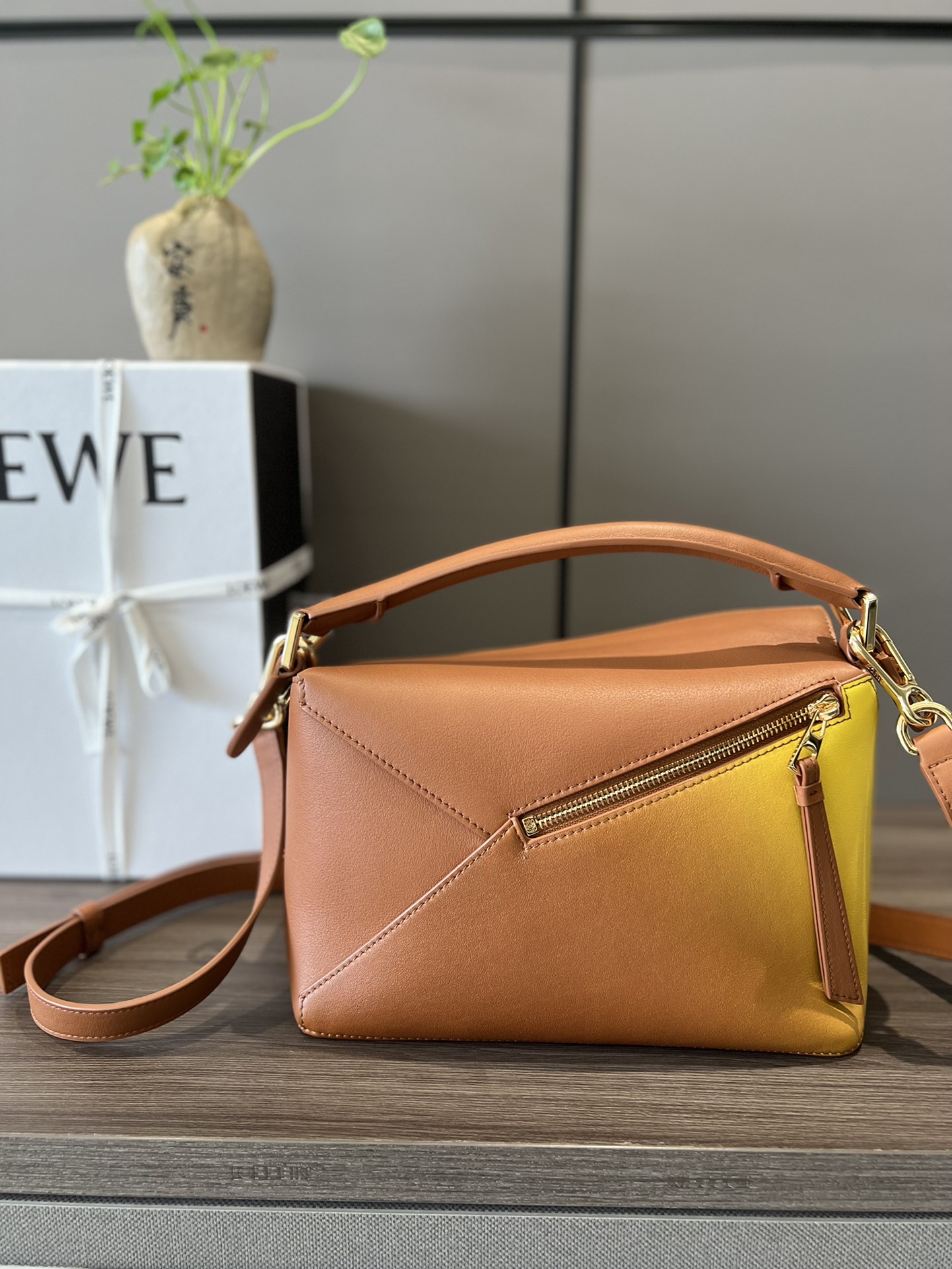 Loewe Small Puzzle Edge Bag in Degrade Nappa Calfskin Tan Lemon