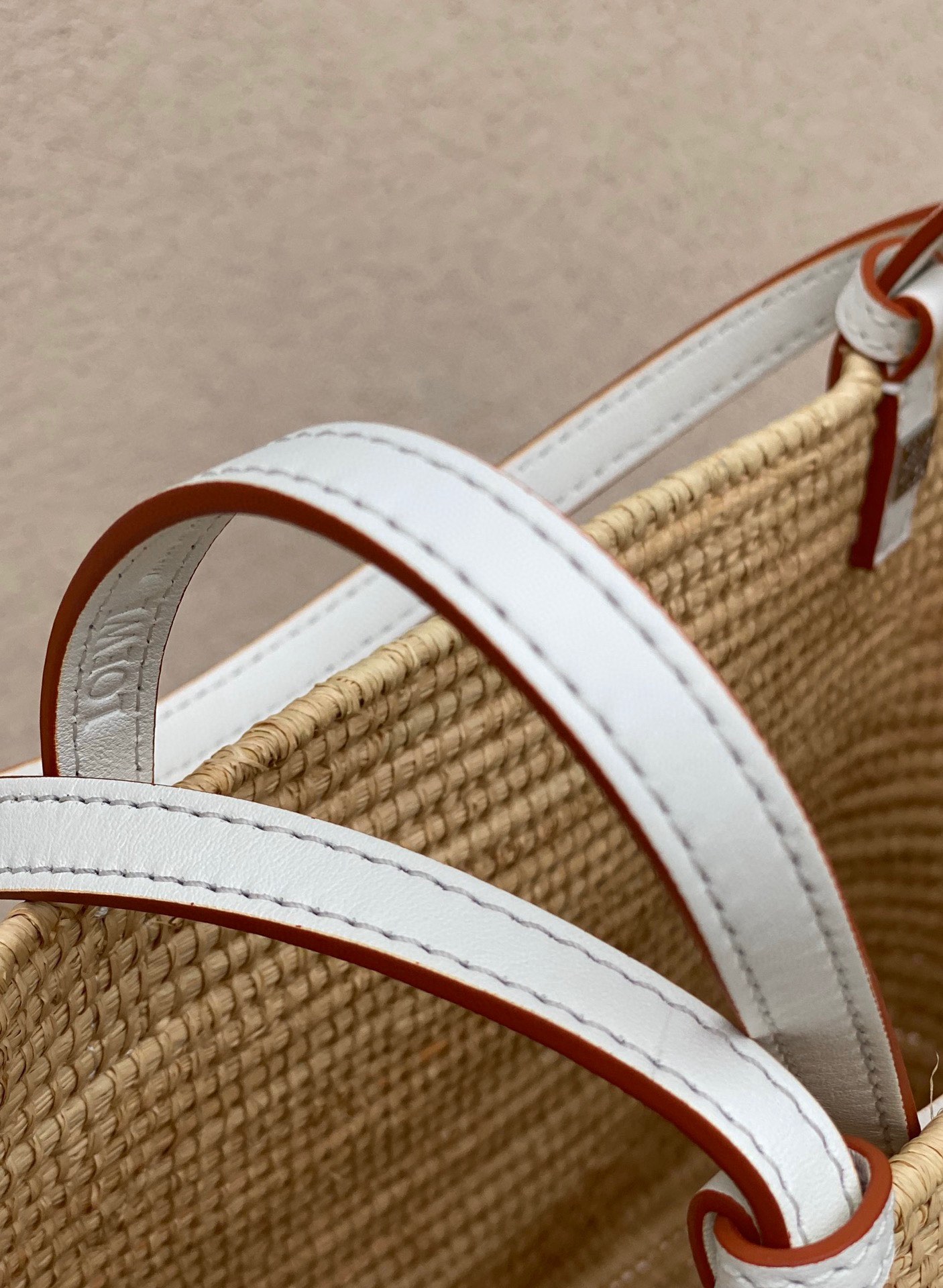 Loewe Small Square Basket Bag in Raffia and Calfskin White