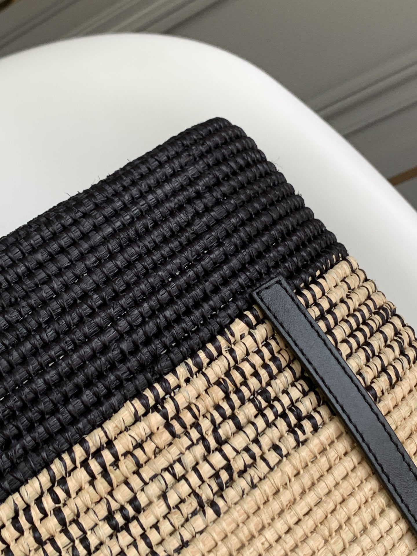 Loewe Square Basket Bag in Degrade Raffia and Calfskin Natural Black