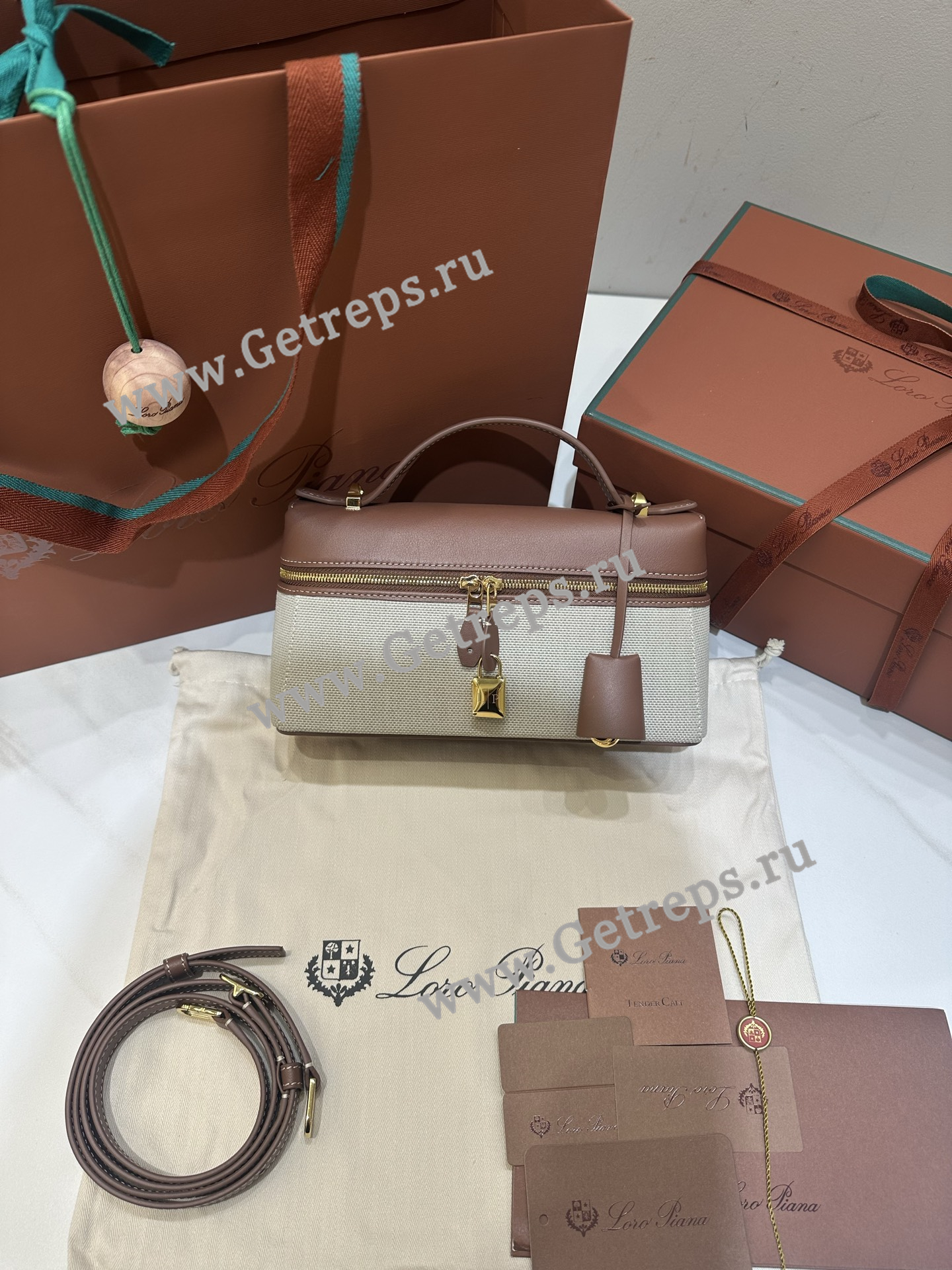 Loro Piana Extra pocket L23 Dark Red Saddle Leather with Canvas