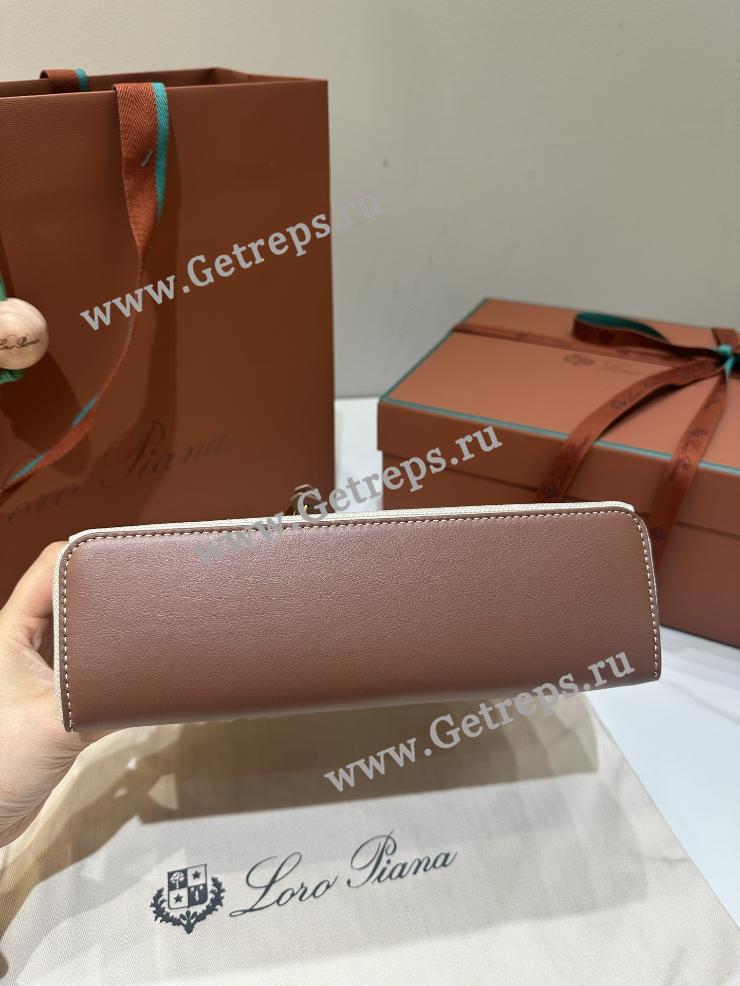 Loro Piana Extra pocket L23 Dark Red Saddle Leather with Canvas