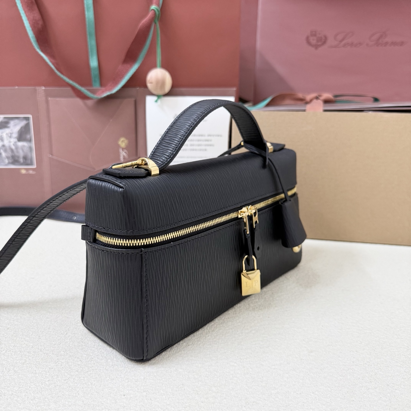 Loro piana Extra Bag L23 Ostrich Black Water Ripples